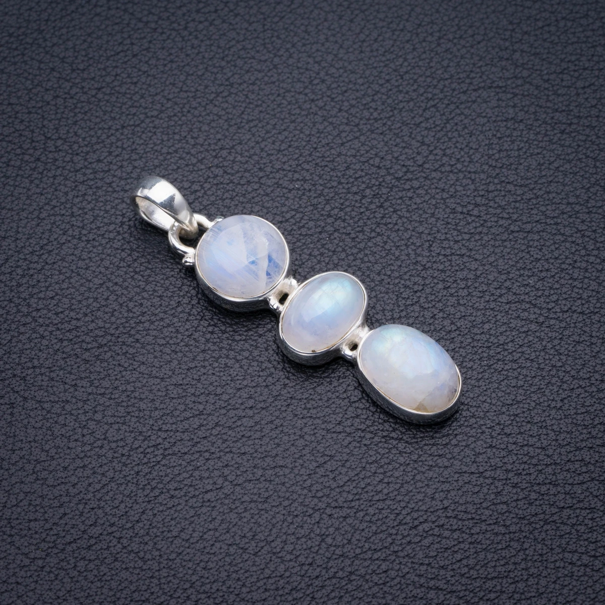 

Natural Rainbow Moonstone Handmade 925 Sterling Silver Pendant 2" D2914