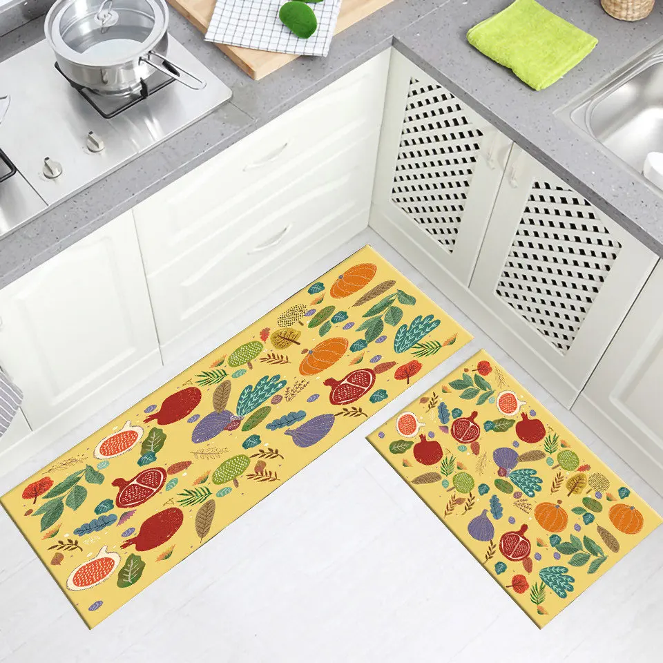 

Мультяшный желтый кухонный коврик с овощами и фруктами для пола, фланелевый Нескользящий Впитывающий Коврик для ванной, скандинавский симп...