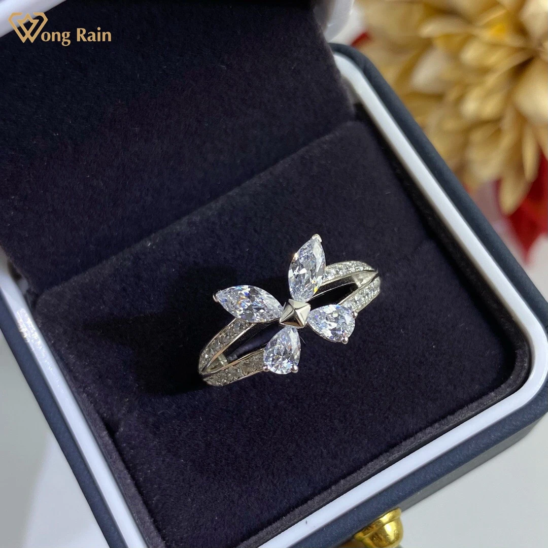 

Wong Rain, 100% Стерлинговое Серебро 925 пробы, созданное Moissanite, драгоценный камень, креативное обручальное кольцо с бабочкой для женщин, хорошее юв...