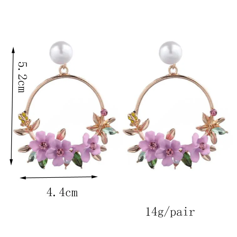 Модный милый розовый цветок серьги для женщин платье Женский Стразы