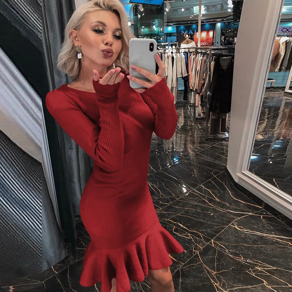 Облегающее мини платье с длинными рукавами женские осенние сексуальные платья в