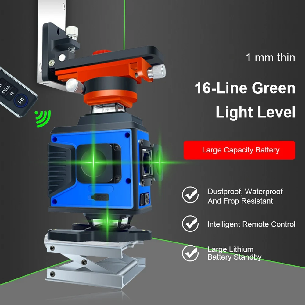 Лазерный уровень 16 линий USB 4D зеленый лазер LD лазерный с 360 перекрестными линиями