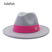 lidafish british style women hats m letter ribbon band felt fedora hats winter autumn wide brim formal jazz dress hat