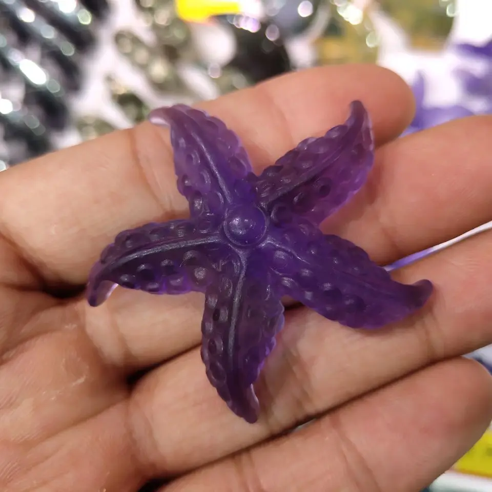 

Beautiful Colorful Fluorite Carving Starfish Natural Gem Fluorite Biological Starfish Crystal Healing Home Decoration
