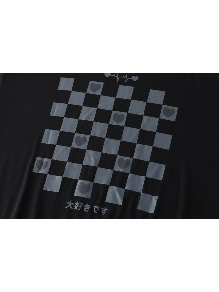 Женский пуловер в клетку с длинным рукавом и принтом сердца свободный Свитшот