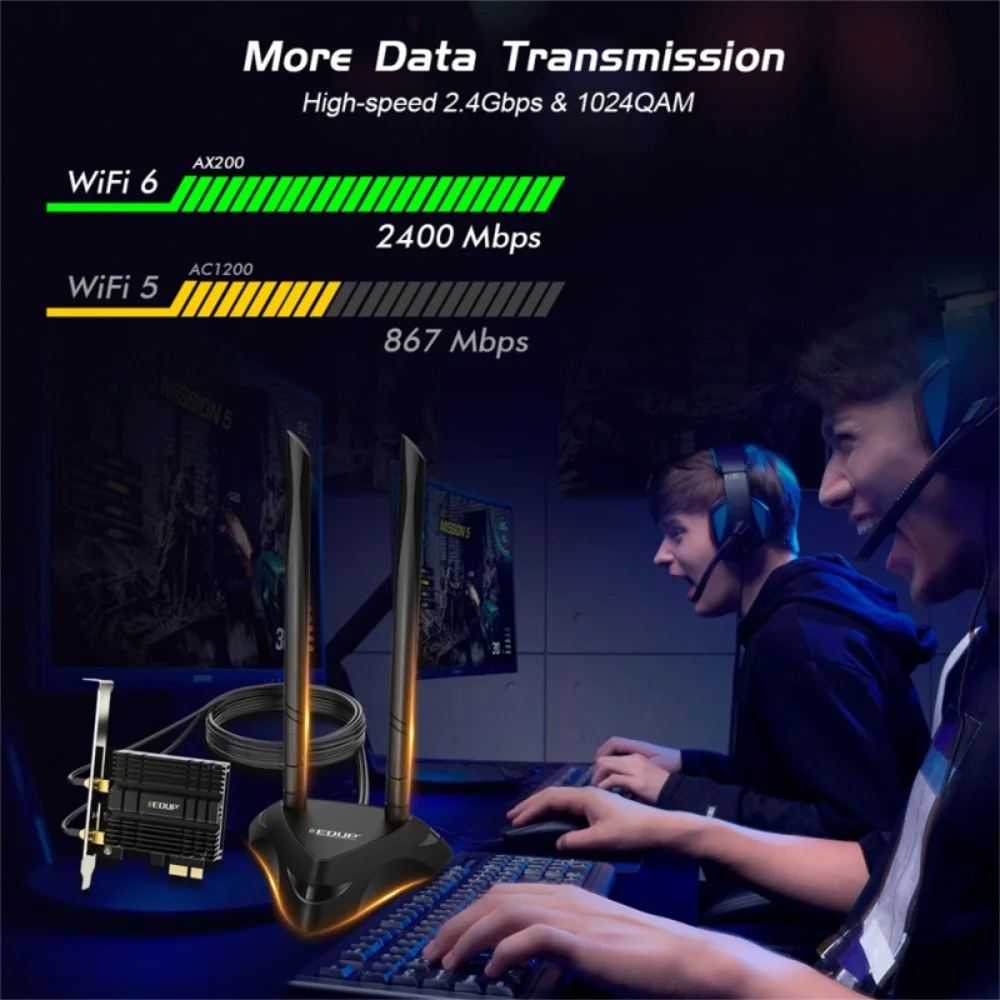 EDUP 3000Mbps PCI Express Dual Band Network Card WiFi 6 Adapter Intel AX200 Bluetooth 5.1 PCI-e Card with base for desktop