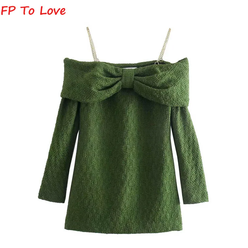 

FP To Love Woman Metal Chain Sling Decorative Texture Vintage 2021 Autumn Winter New Sleeveless Pleated A-line Mini Dress