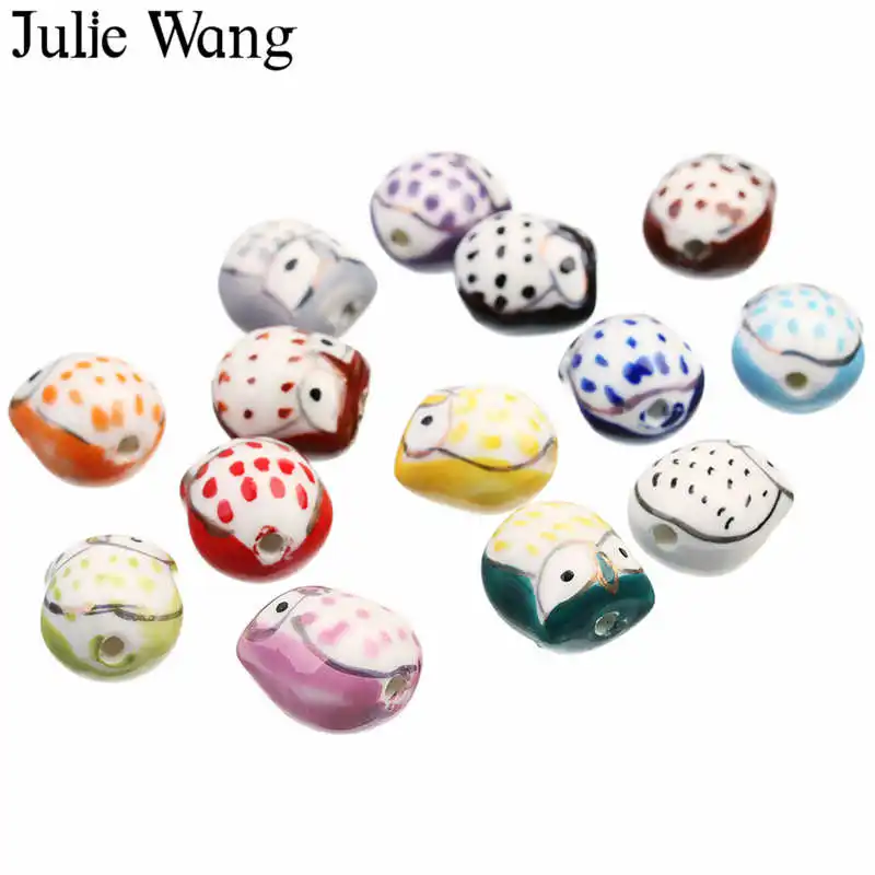 Бусины из керамики в виде совы разноцветные с птицами 5 шт. | Украшения и