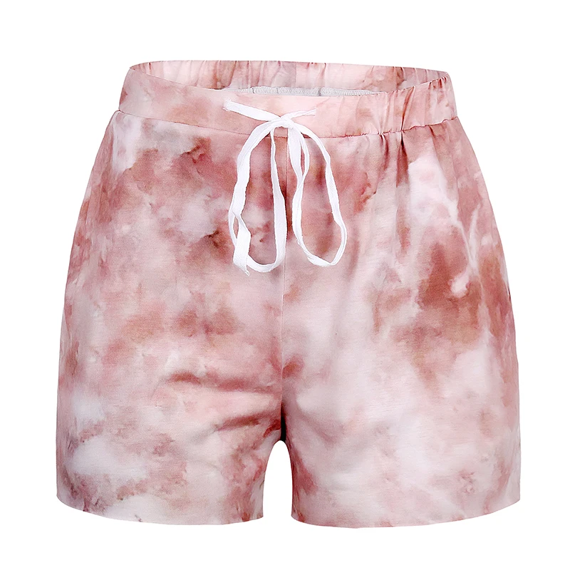 

Autumn Women's Home Casual Set, Tie-dyed Printed Long-sleeved Round-neck Loose Top + High Waist Elasticated Pocket Shorts