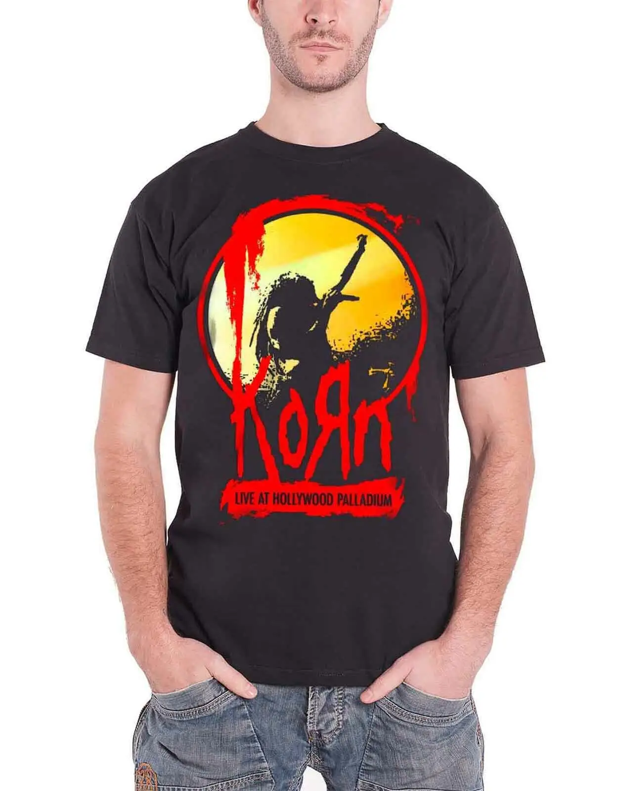 Корн футболка на сцене в голливудском группы логотип Официальный Мужская Новый