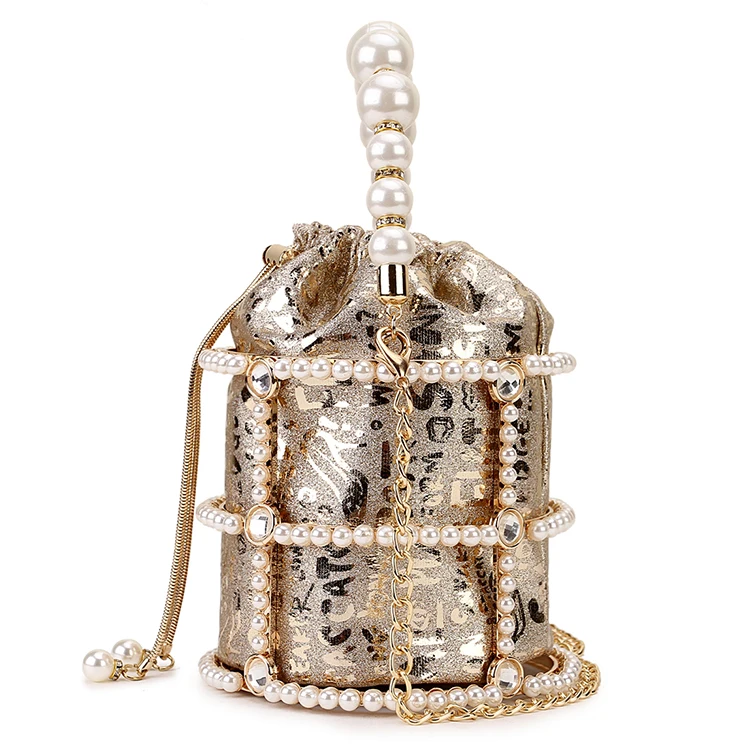 Высокое качество роскошная жемчужная ручка Алмазное металлическое ведро