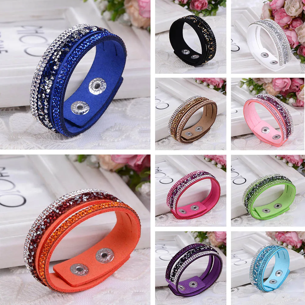 Женский бархатный браслет на запястье в стиле панк цвет черный синий кожа стразы