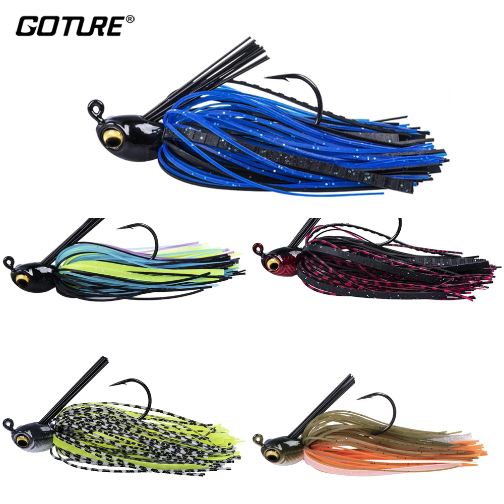 

Goture 1Pcs 10g Bass Weedless Swim Jig Wobbler Rubber Skirt Sharp Mustad Hook 3/0 Jig Head Fishing lure for bass pike fishing