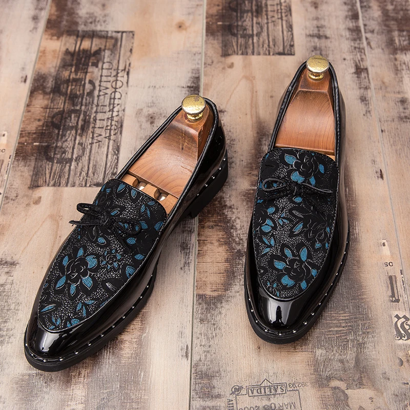 Уникальные кожаные туфли с цветочным принтом мужские в итальянском стиле