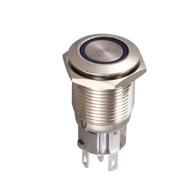Круглый мгновенный кнопочный переключатель из нержавеющей стали с синим