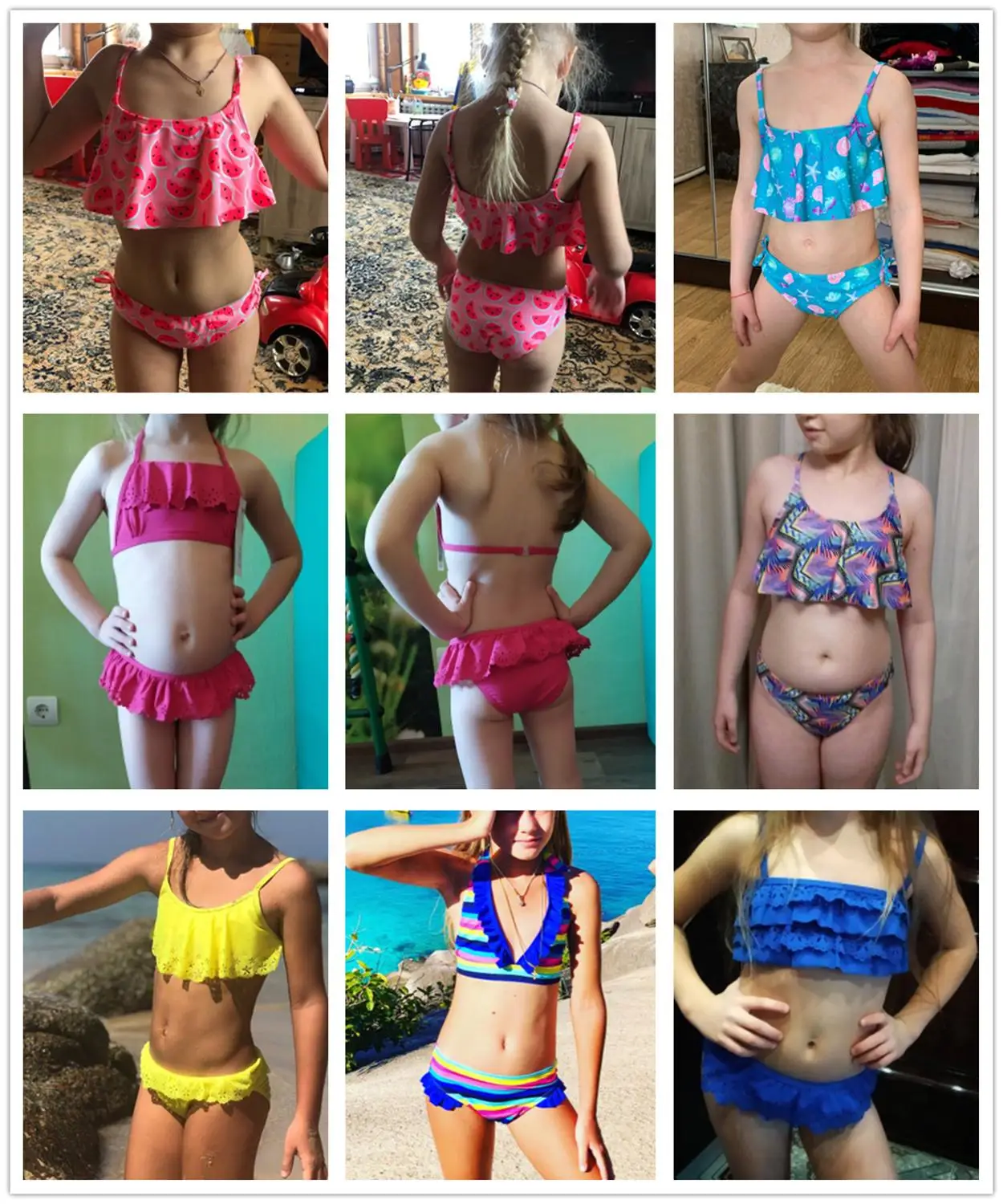 

2~16Year Girls Swimsuit Kids Swimwear Cute print Kids Bikini Sets Ruffle style Children swimwear Kids Beach wear-ST110MIX