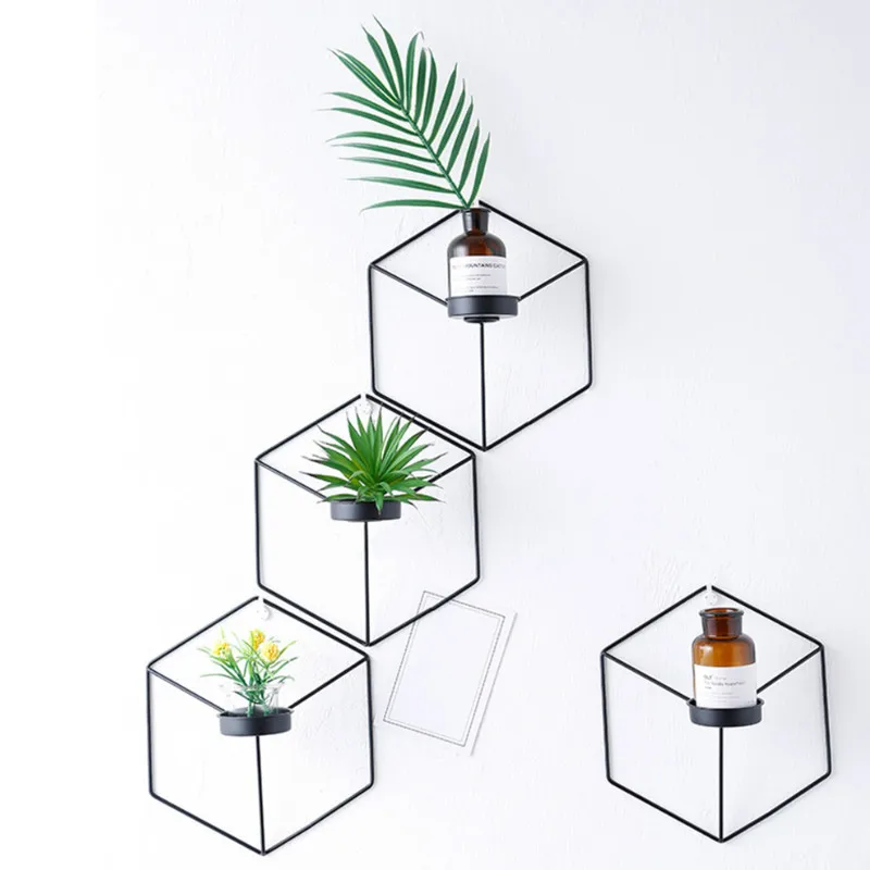 Металлические геометрические подсвечники шестиугольной формы для свечей, крепление на стену, черный и золотой цвета, трехмерная подвесная подсвечник для декорирования ресторанов.