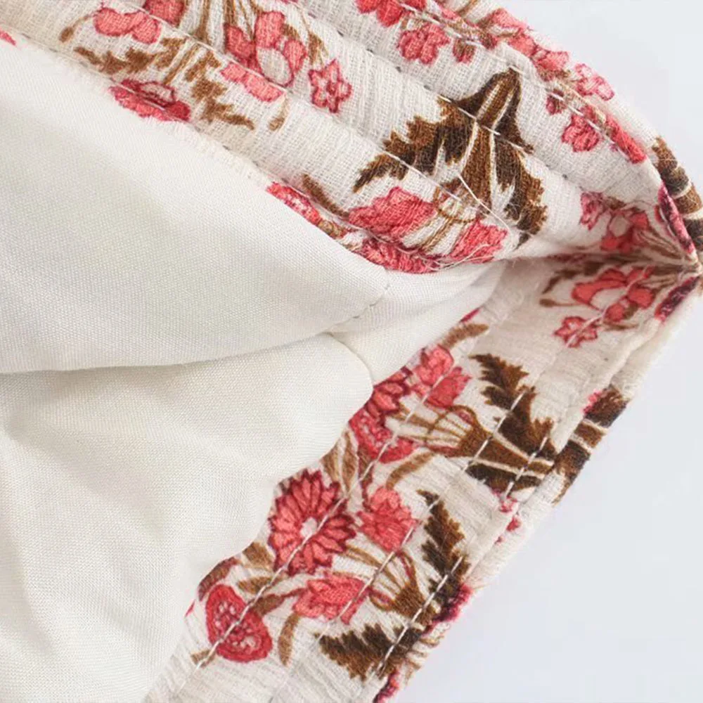 

Za Women 2021 New Fashion Printing Quilting Jacket Coat Vintage Long Sleeve Pocket Accessories Female Outerwear Chic Overshirt