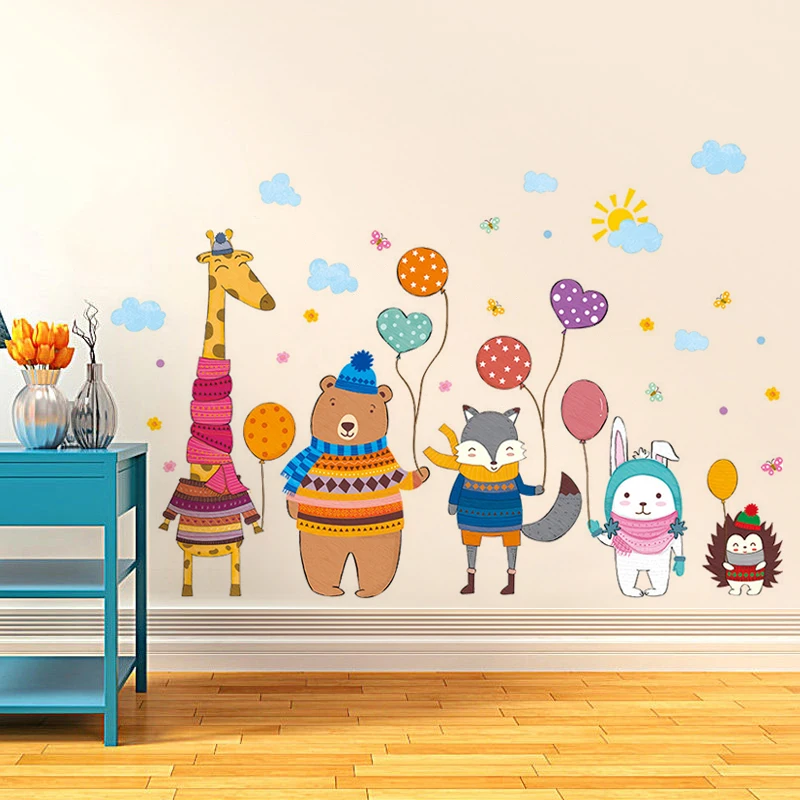 

Cartoon Animals Party Balloon Wall Stickers Kids Childrens Living Room Decoration Home Decor Toys Bedroom Poster Self-Adhesive