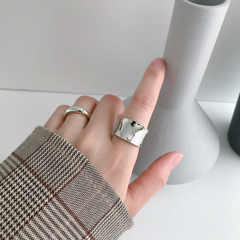 

3UMeter S925 Sterling Silver Ring Simple Irregular Frosted Smooth Wide Face Female Ring Silver Ring Rings for Women Dropshipping