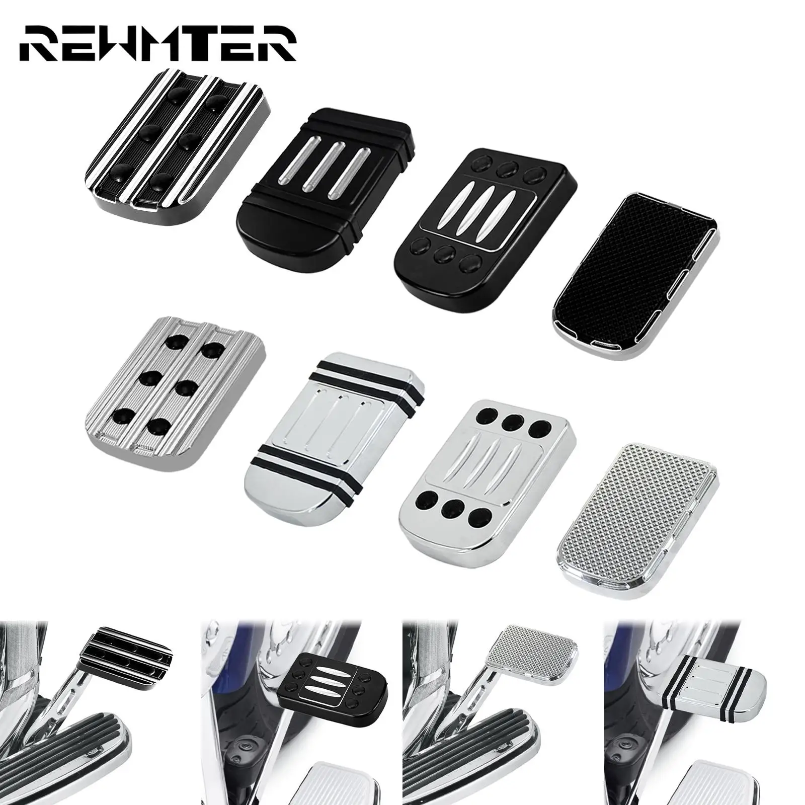 

Motorcycle Black/Chrome Large Foot Pegs Footrest Brake Pedal Pad Cover For Harley Softail Touring CVO Electra Glide Dyna Fat Boy