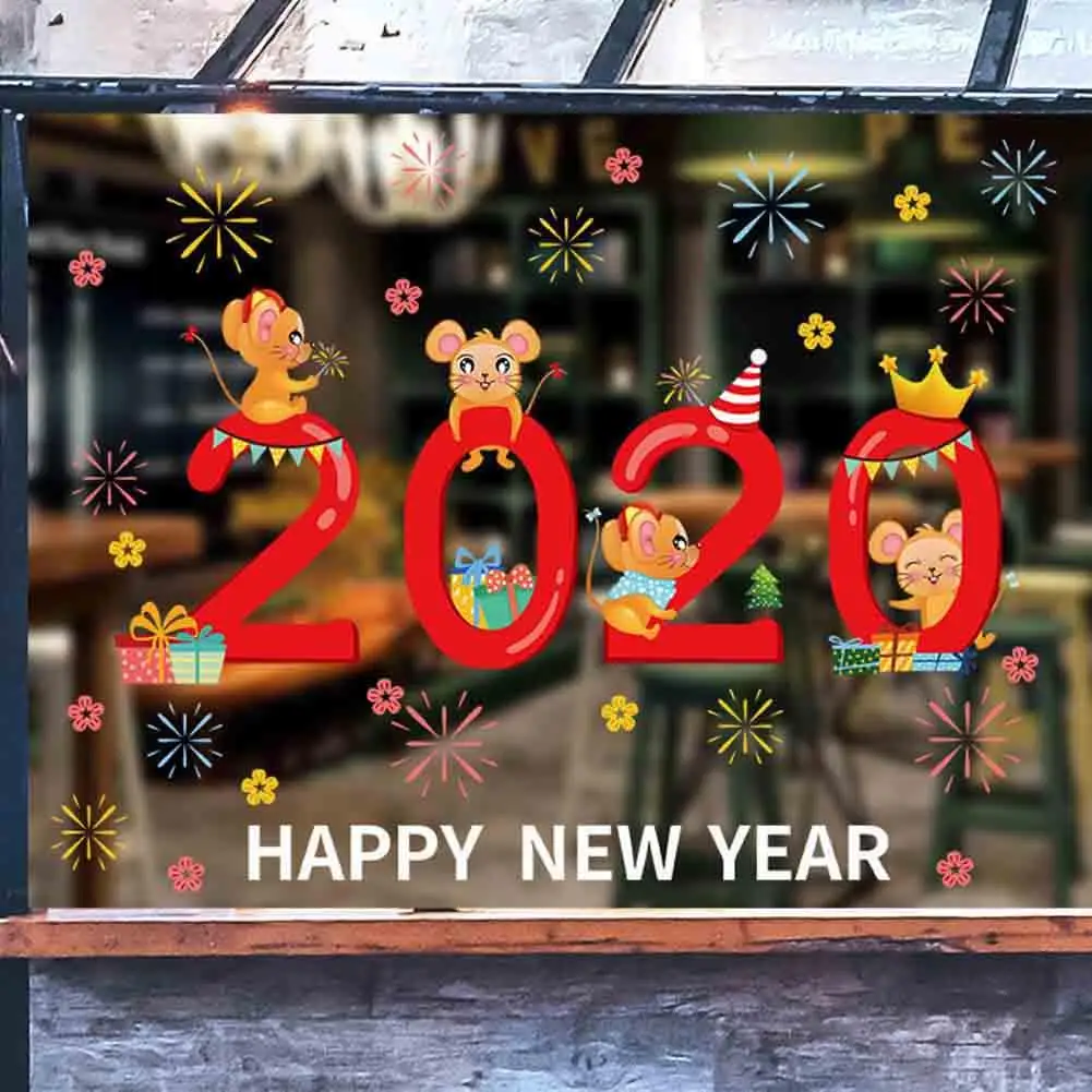 Счастливый новый год 2020 крыса Kawaii Китай мышь талисман Фортуна стены Стекло Окна