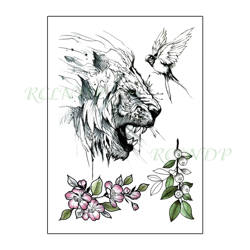 Водостойкая временная татуировка-наклейка вражающийся Лев животное птица