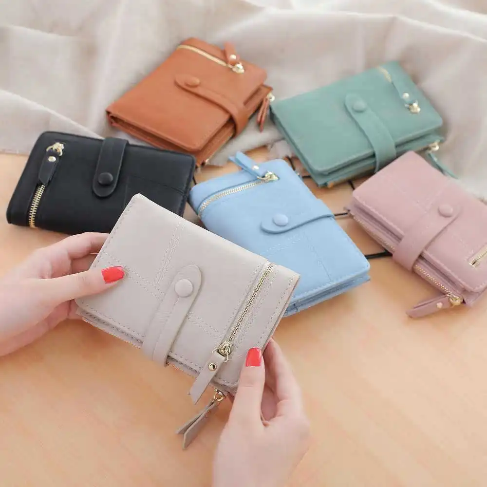 

2021 New Korean-Style Short Women's Wallet Plain PU Leather Stitching Wallet