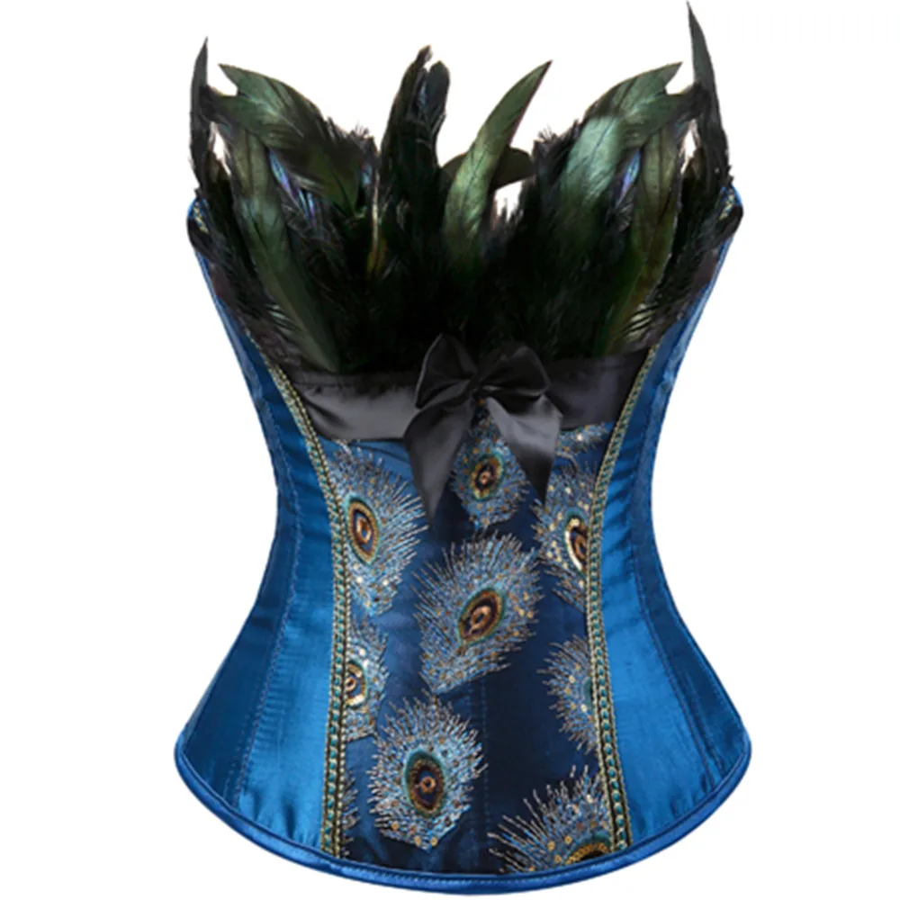 Размеры S 6XL Готический корсет с вышивкой Павлин принцесса готические перо одежда