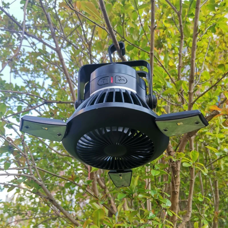 SAROK Solar Portable Lanterns with Fan Outdoor Black Camping Fan Light