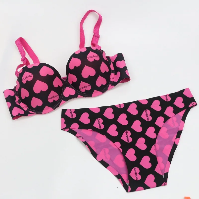 Сексуальный комплект нижнего белья цельный бесшовный бюстгальтер с принтом love