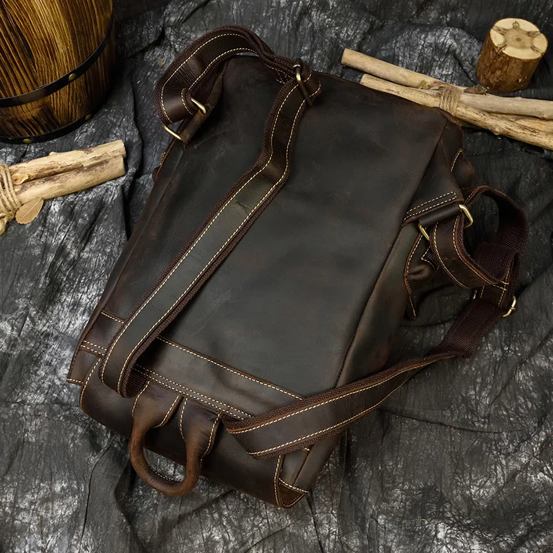 Мужской рюкзак Crazy Horse из натуральной кожи винтажный женский коровьей 14 дюймов