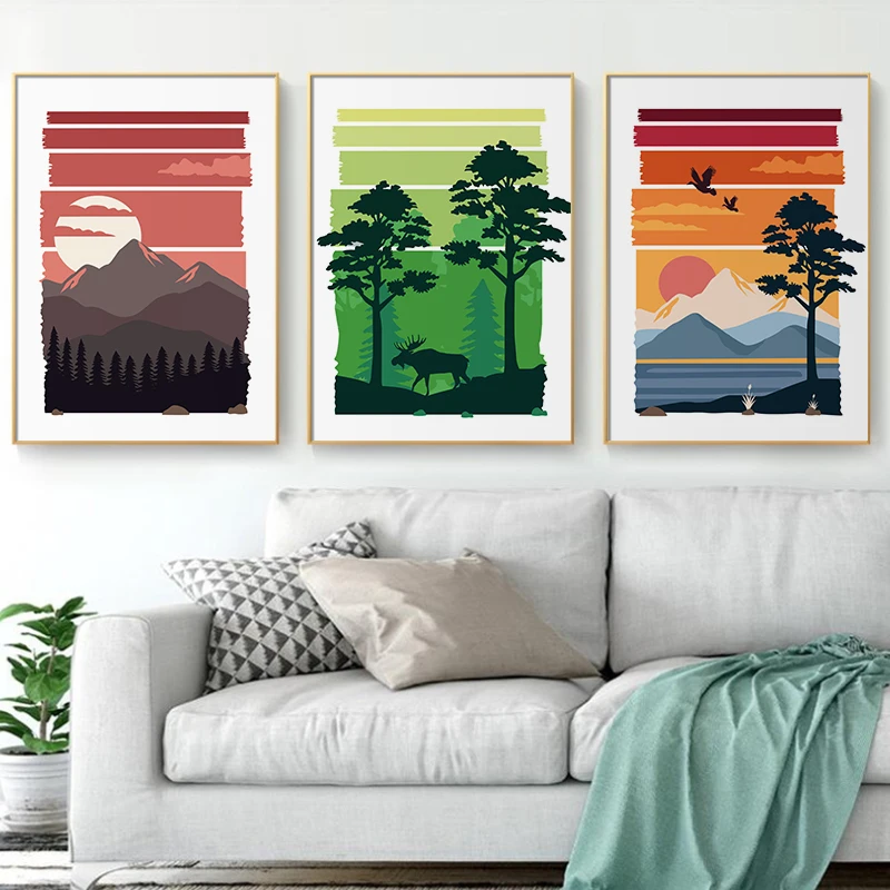 

Vintage Primeval Forest Landscape Poster Mountain National Park Modern Art Canvas Painting Wall Picture Living Room Home Decor