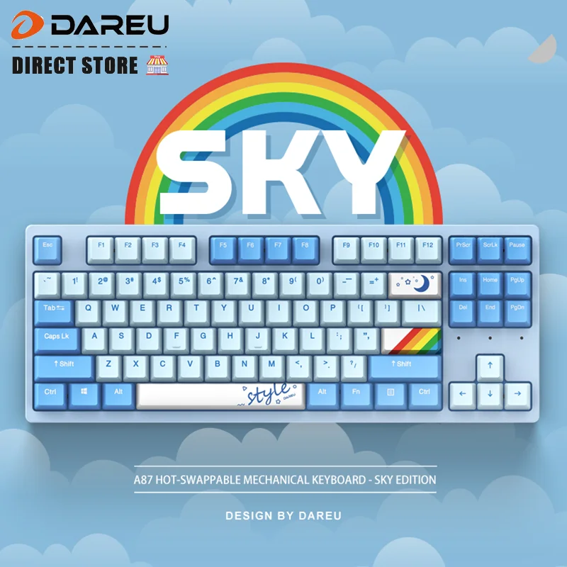 Проводная Механическая игровая клавиатура Dareu A87 100% с RGB светодиодный Ной