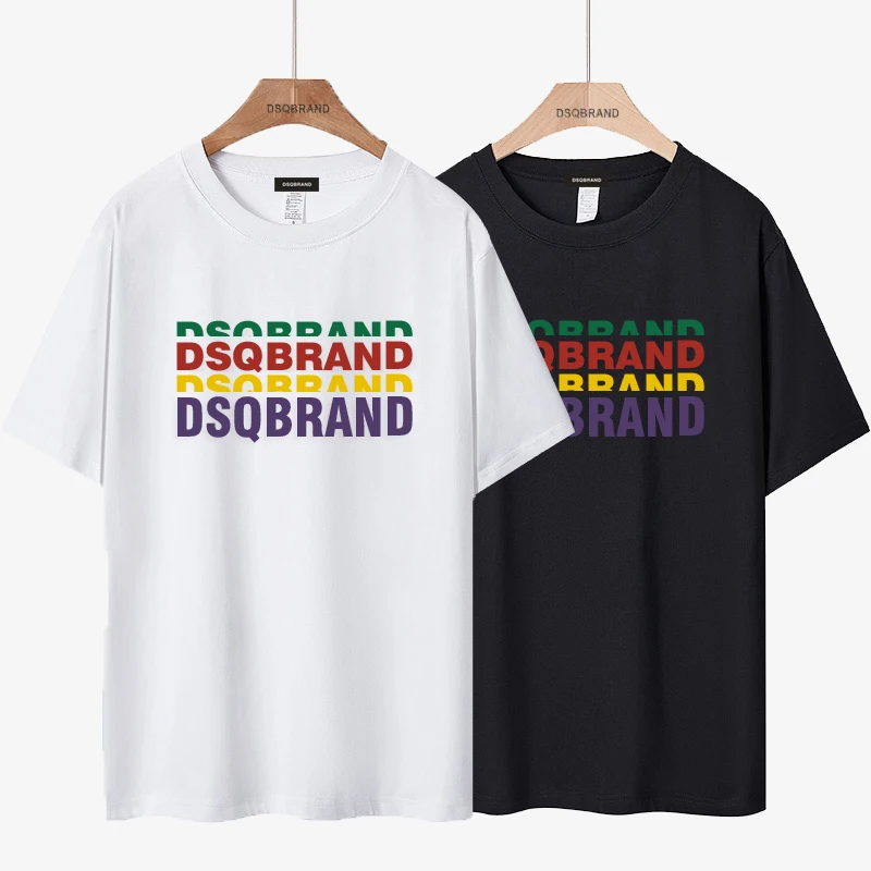 

Высококачественная черно-белая футболка DSQBRAND с надписью DSQ для мужчин и женщин, роскошная модная футболка из 100% хлопка с круглым вырезом