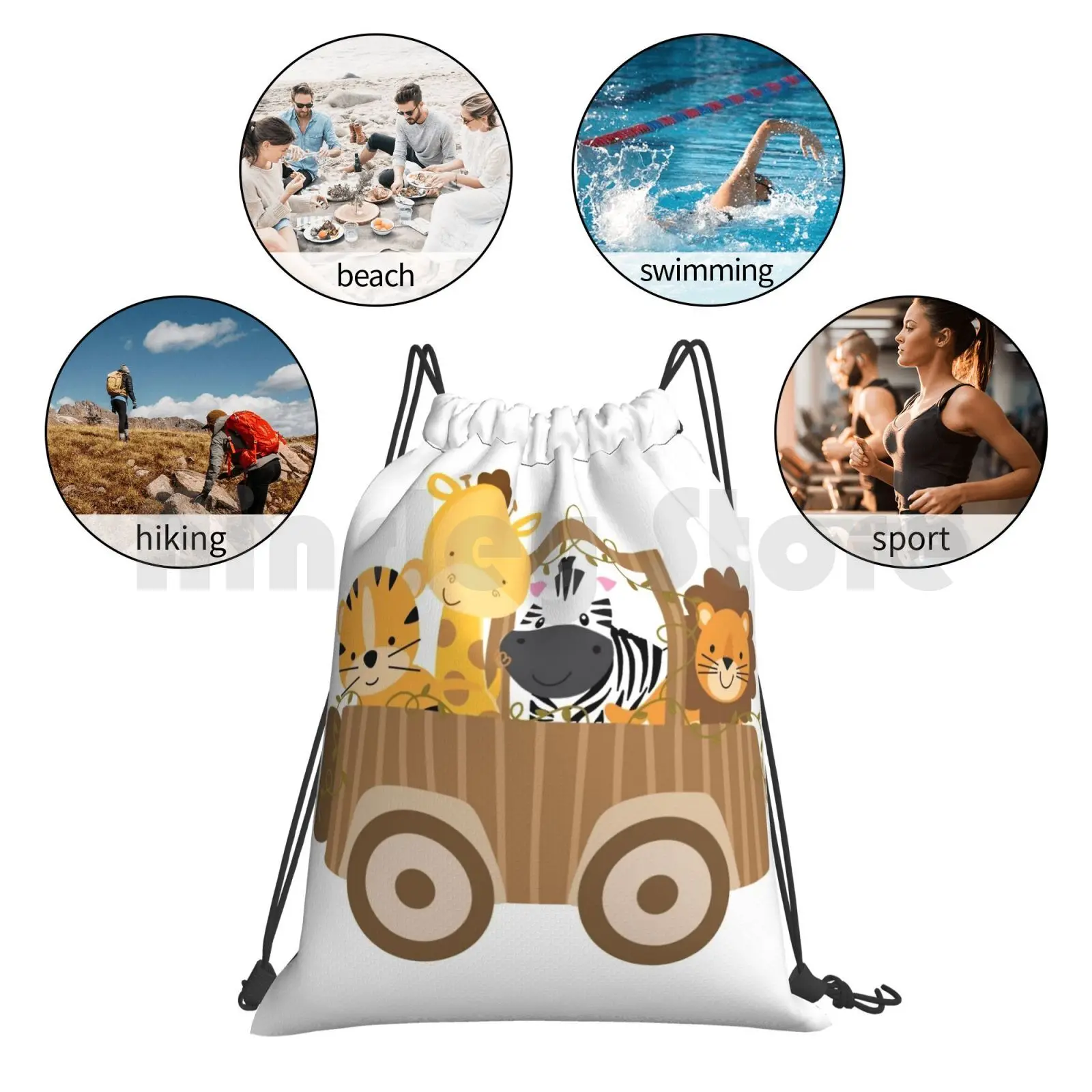 

Nursery Animal Safari Backpack Drawstring Bag Riding Climbing Gym Bag Animal Baby Nursery Safari Adorable Character Cute