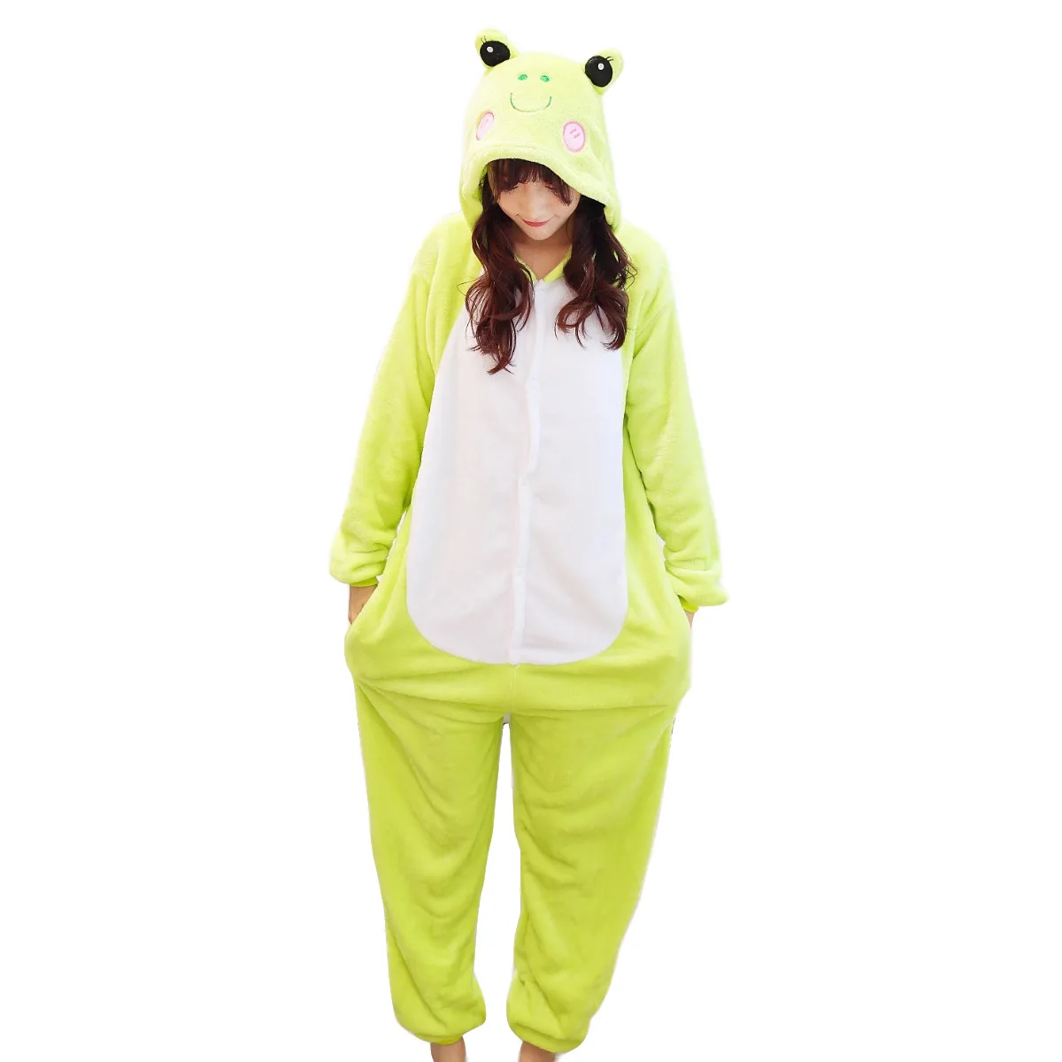Soft Fabric Flannel Warm Frog Nightwear Hooded Onsie Pyjamas Couple Pajamas Women Onesie Sleepwear Kigurumi Clothes