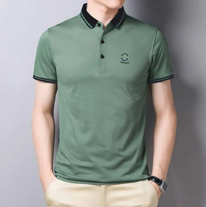 

Men Polo Shirt Embroidered Pattern Fashion Polo Men Stretchy Short Sleeve Polos Para Summer Tops YP829
