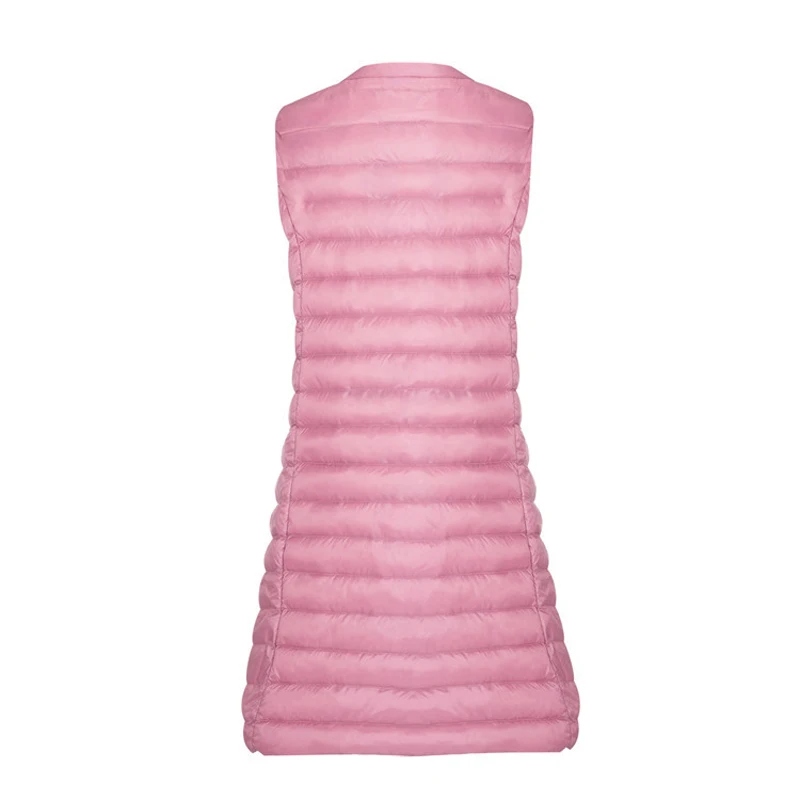 Женский осенне зимний ультралегкий пуховой жилет ветрозащитный длинный без