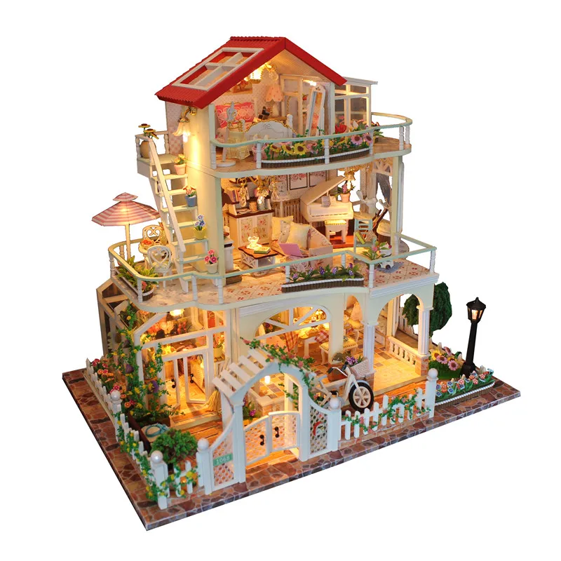 

Beautiful Villa Homemade DIY Dollhouse With Music Light Cover Miniature Model Best Gift For Children Creative Intelligence Toys