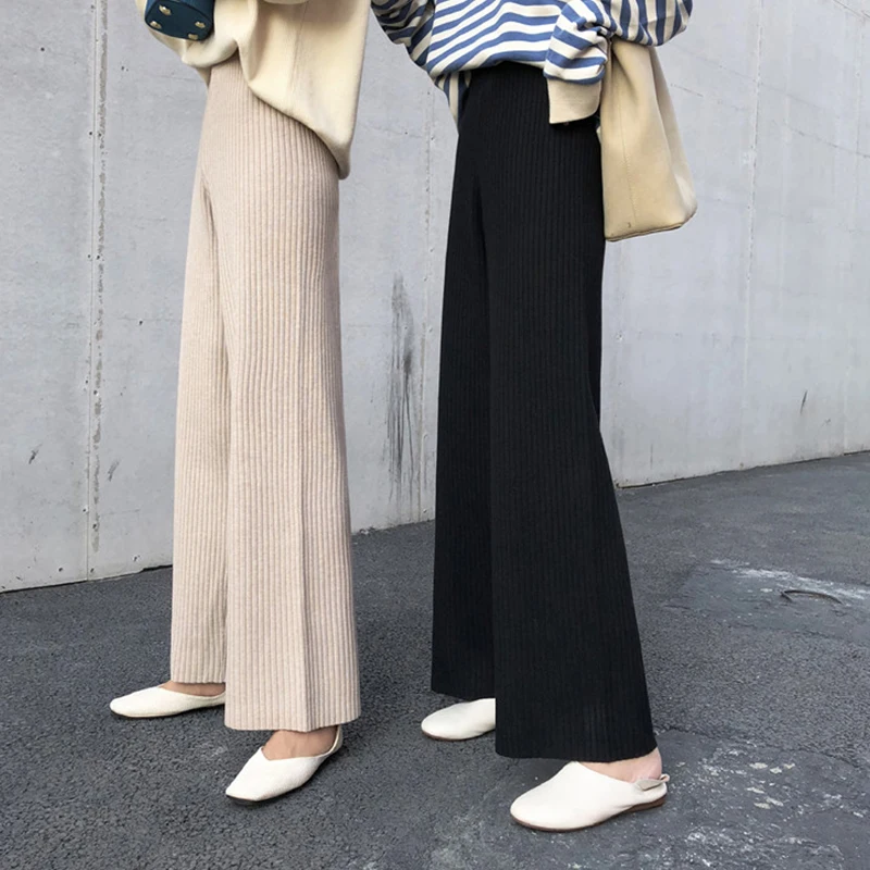 DICLOUD корейские длинные брюки женские зимние свободные с эластичной резинкой на