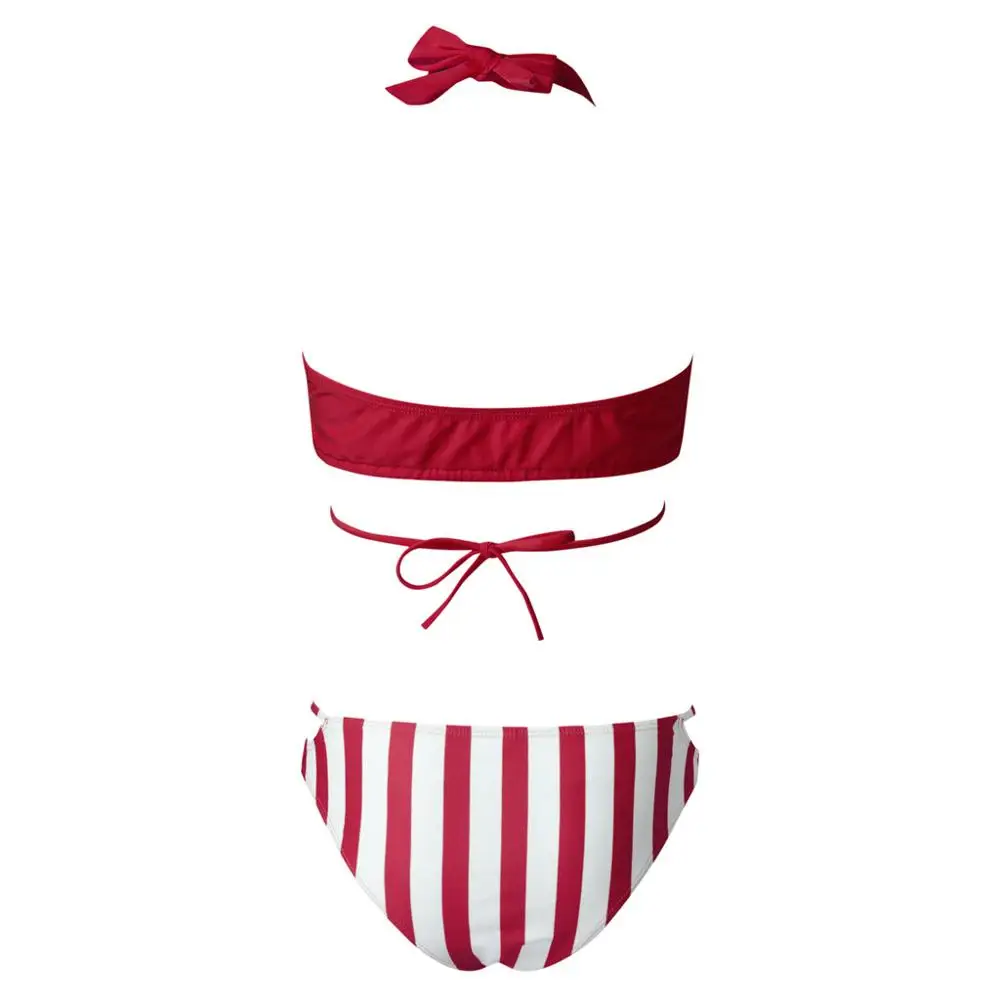 Перекрестный Топ Бикини с лямкой через шею пуш-ап полосатый Женский комплект