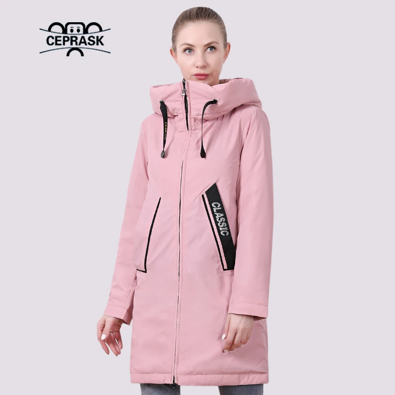 

CEPRASK 2021 New Spring Jacket Women Fashion Quilted Female Coat Autumn Windproof Long Hooded Parka Thin Cotton Warm Outwear