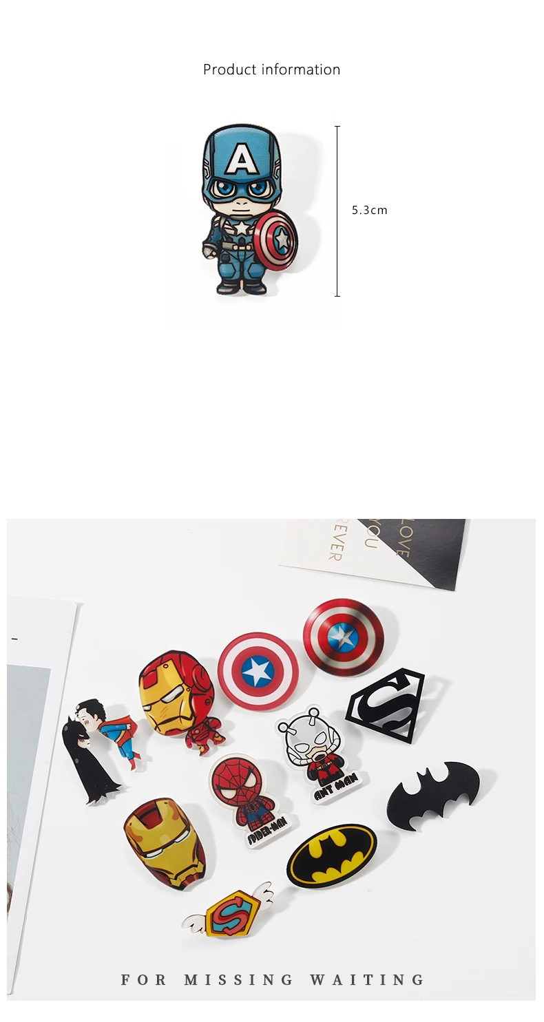 Мстители DC герой брошка мультфильм симпатичный значок Супермен Человек-паук Железный человек Бэтмен Халк булавка сумка аксессуары для женщин