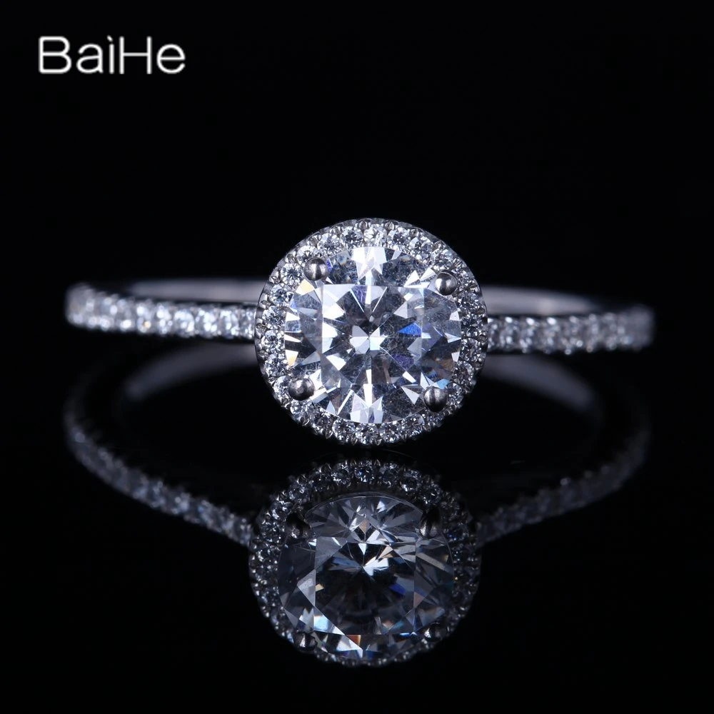 Кольцо BAIHE из белого золота с фианитом и 14 к | Украшения аксессуары