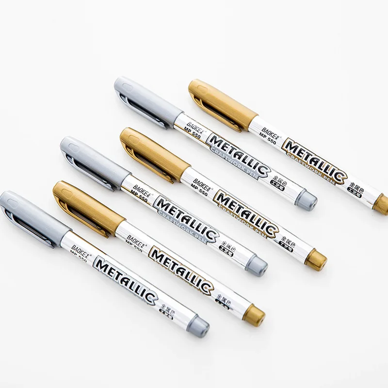 1pcs/2pcs DIY Metal Waterproof Permanent Paint Marker Pens Sharpie Gold And Silver 1.5mm Student Supplies Craftwork Pen |