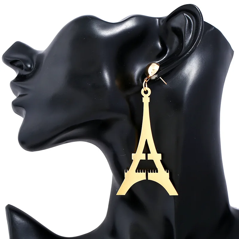 

2021 Fashion Metal Cutting Iron Tower Stud Earrings For Gift