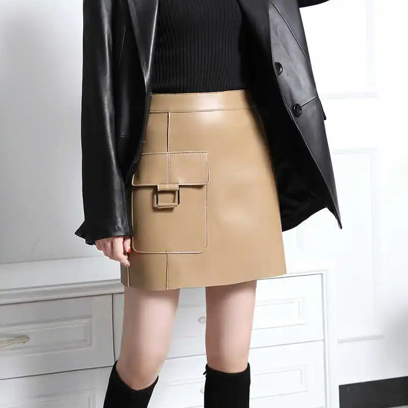 

Runways Fall 2021 Women's high quality genuine leather pockets Skirts A274