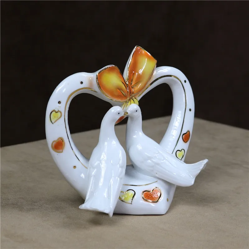 Керамика в форме сердца Пара птиц миниатюрные Декоративные Фарфоровые голубь