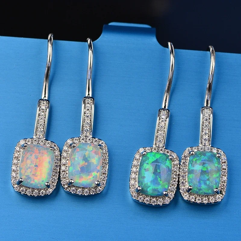

Fashion Zircon Rhinestones Long Dangle Earrings Cute Women Blue Imitation Fire Opal Drop Earrings For Women Jewelry Girl Gift